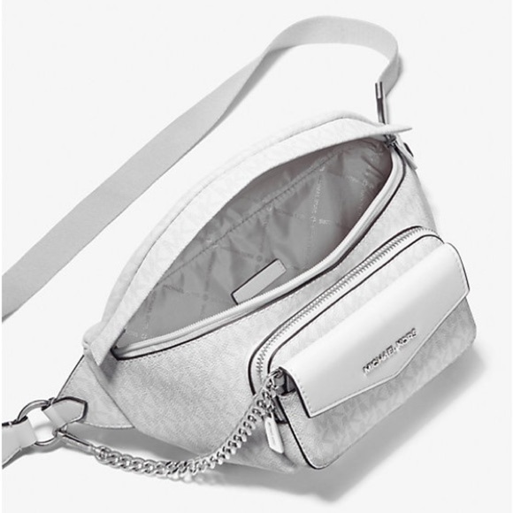 Michael Kors Maisie Large Logo Jacquard 2-in-1 Sling Pack White/Gray NWT - Picture 2 of 6